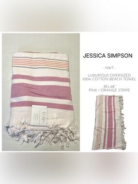 JESSICA SIMPSON - NWT - STRIPED LUXURIOUS OVERSIZED COTTON BEACH TOWEL